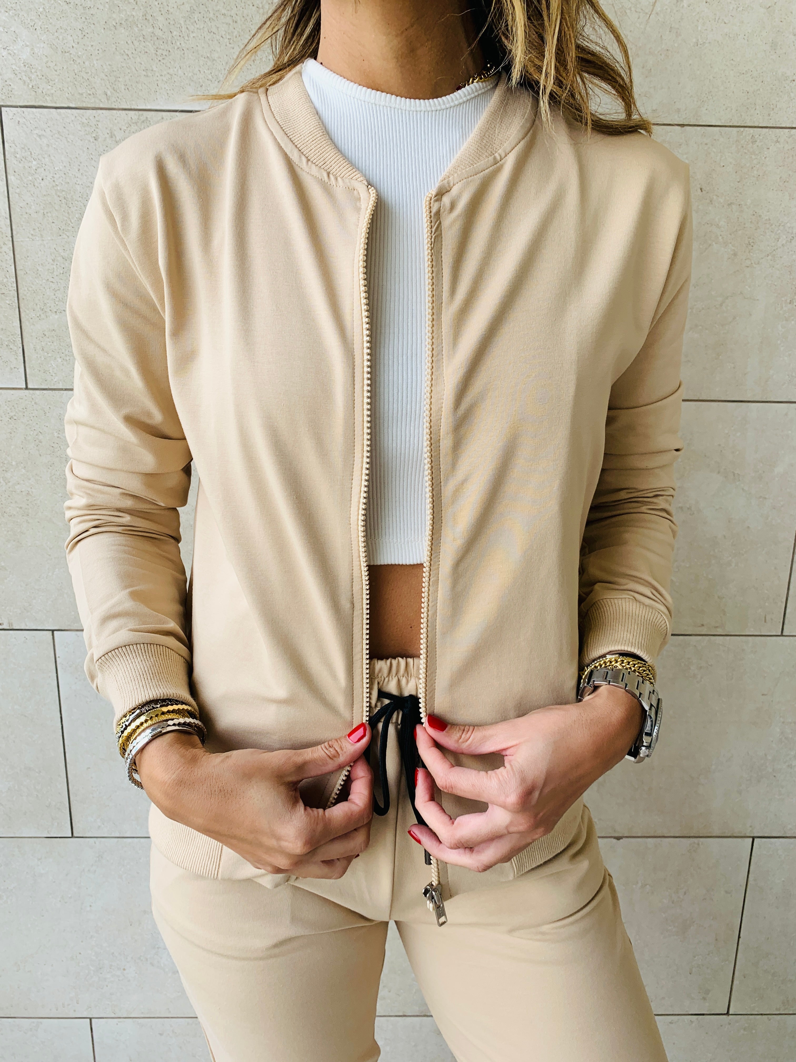 Beige Bomber Set