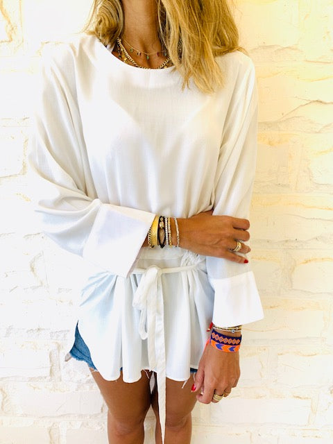White Tie Waist Top