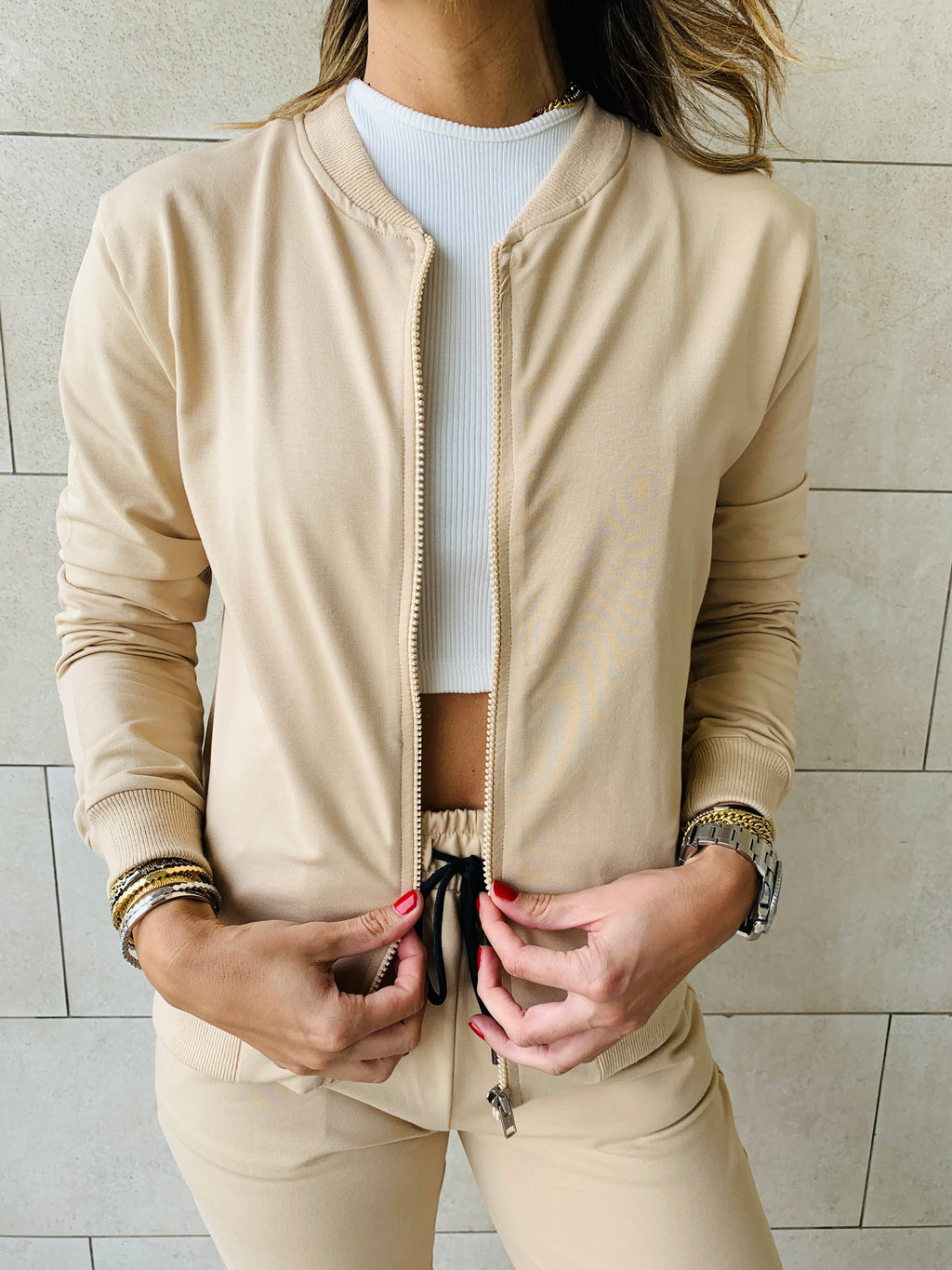 Beige Bomber Set