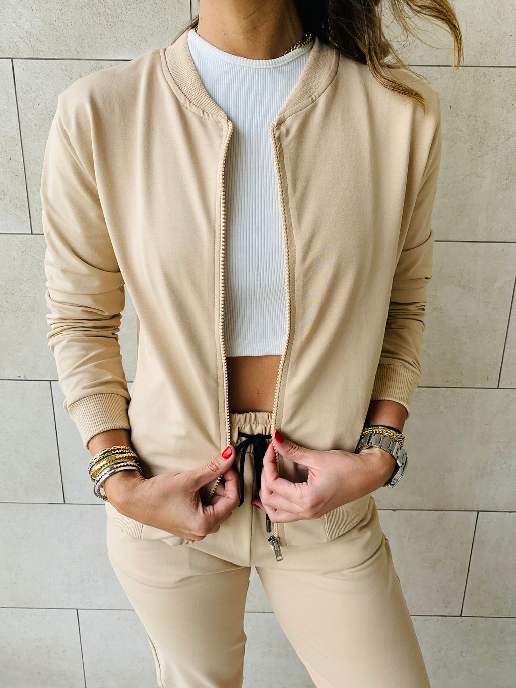 Beige Bomber Set