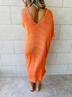 Orange Longline Crochet Poncho