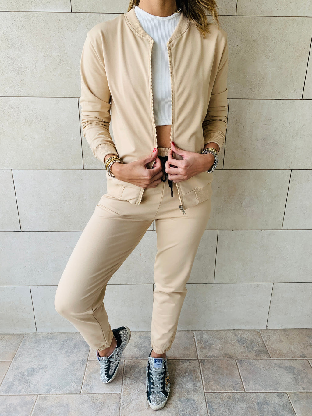 Beige Bomber Set