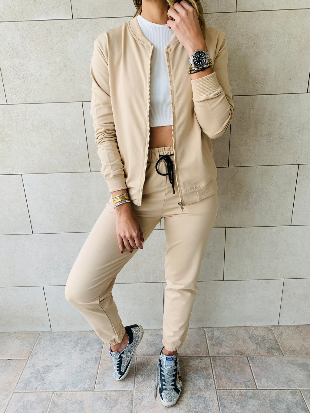 Beige Bomber Set