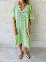 Green Longline Crochet Poncho