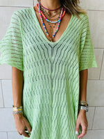 Green Longline Crochet Poncho