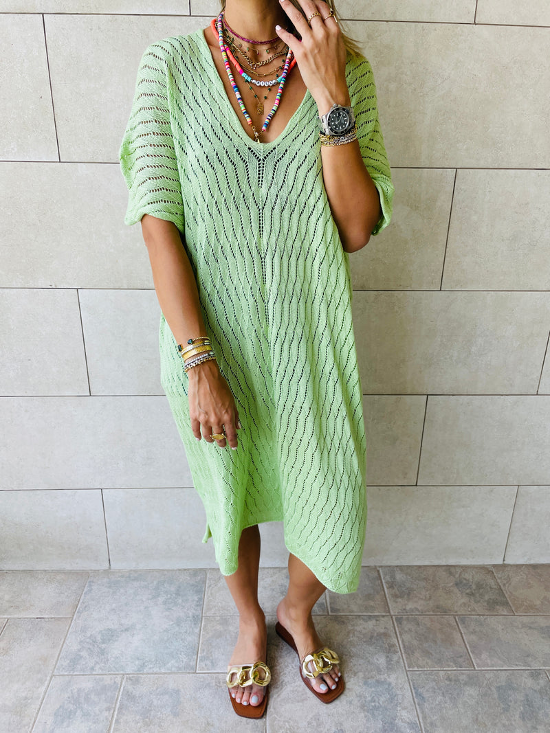 Green Longline Crochet Poncho