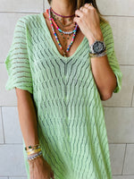 Green Longline Crochet Poncho