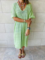 Green Longline Crochet Poncho