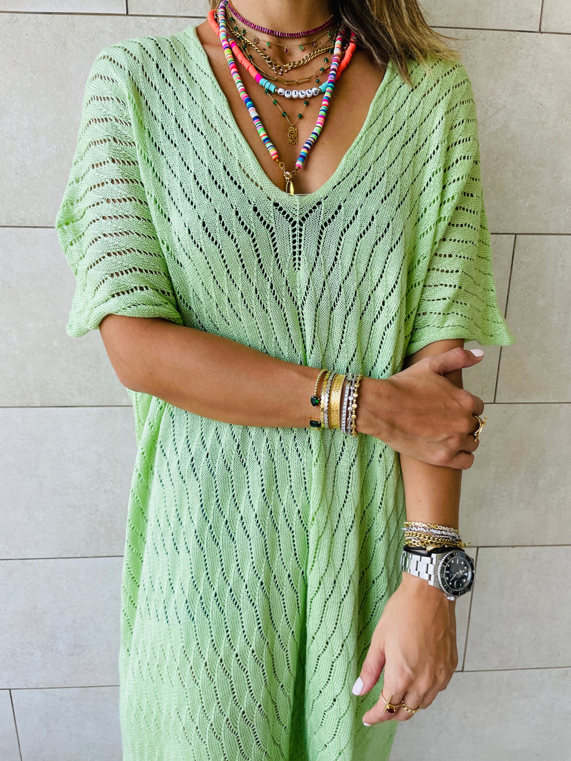 Green Longline Crochet Poncho