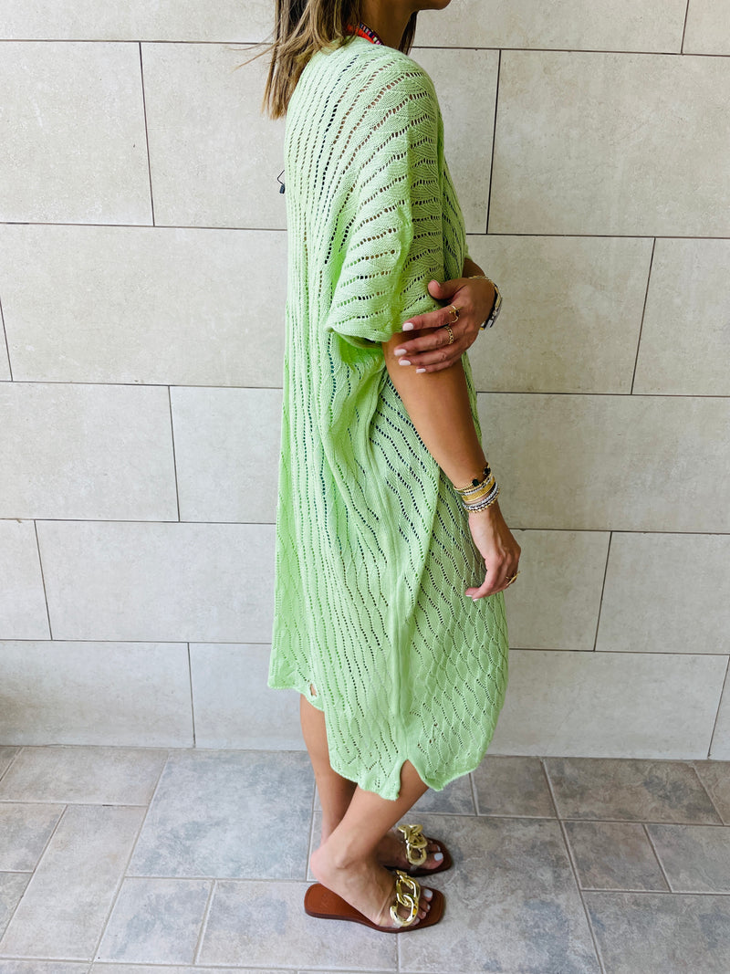 Green Longline Crochet Poncho
