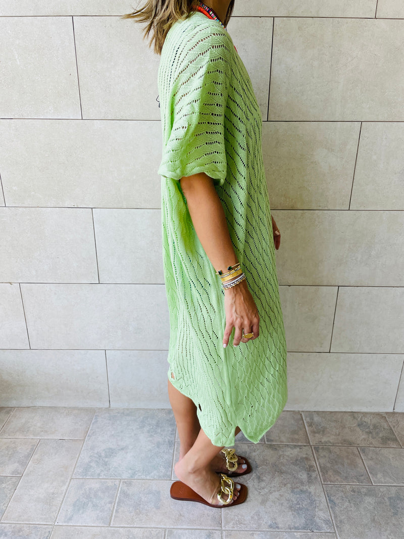 Green Longline Crochet Poncho