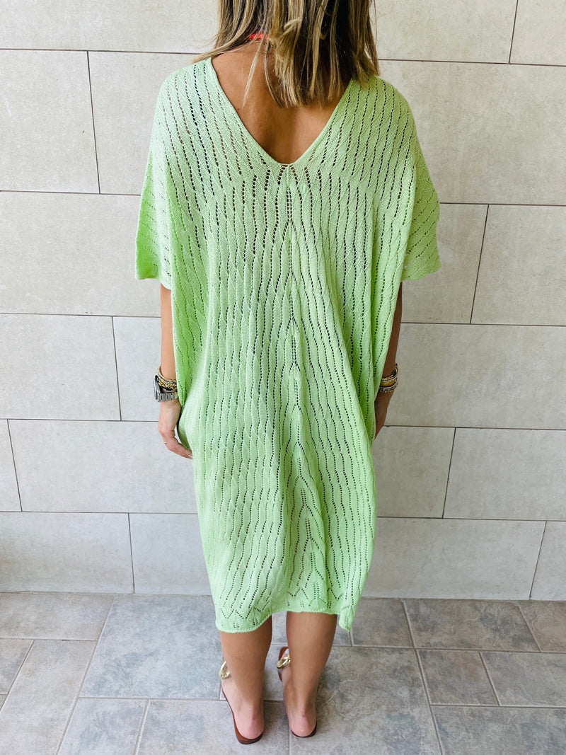 Green Longline Crochet Poncho