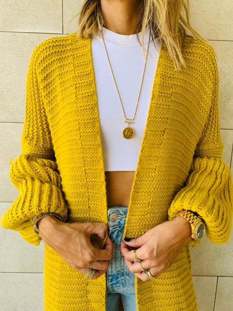 Mustard Fluffing Around Cardi