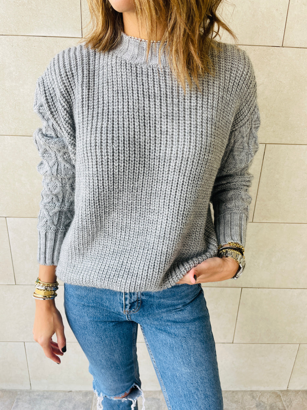 Grey Nordic Sleeve Pullover