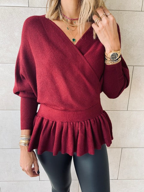 Burgundy Sophisticated Vee Knit