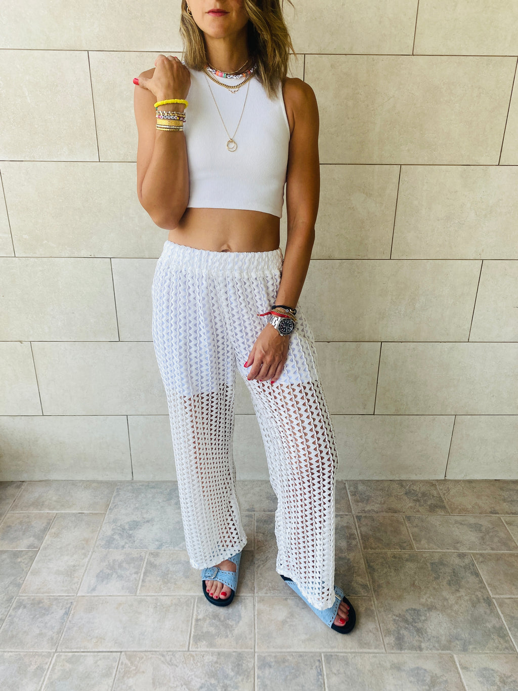 White Luxe Mesh Pants