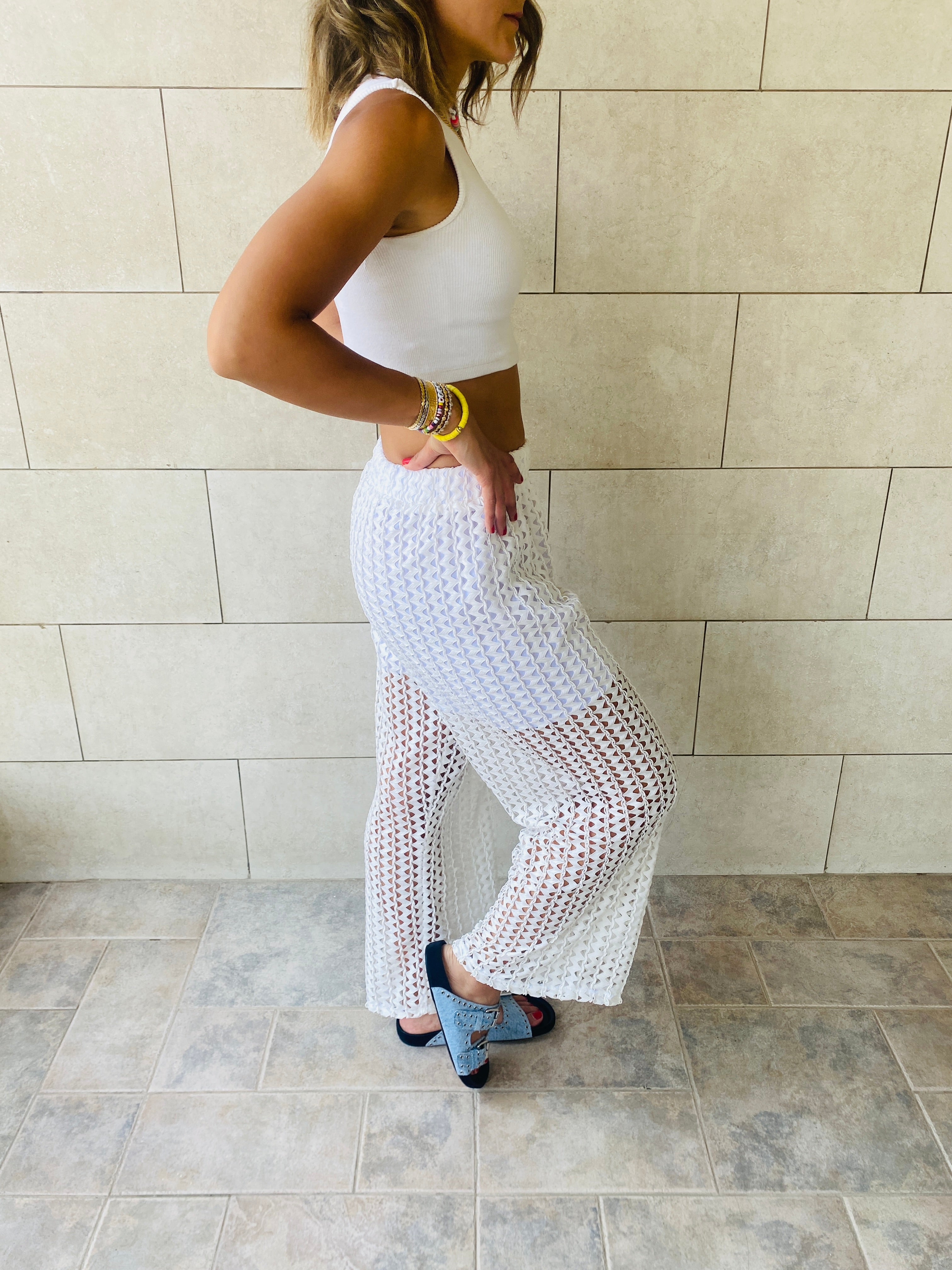 White Luxe Mesh Pants