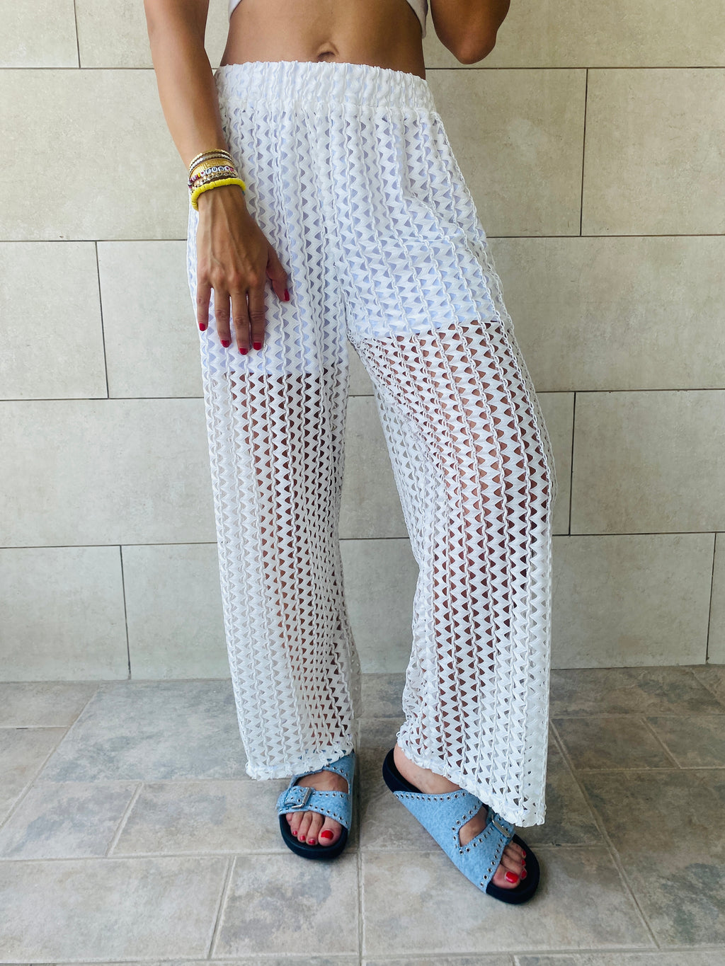 White Luxe Mesh Pants