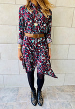 Fall Floral A-Line Shirt Dress