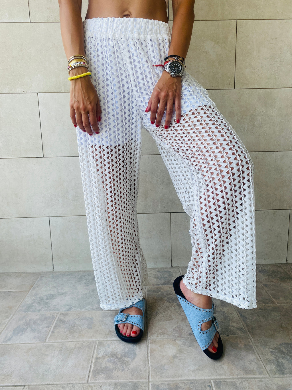 White Luxe Mesh Pants