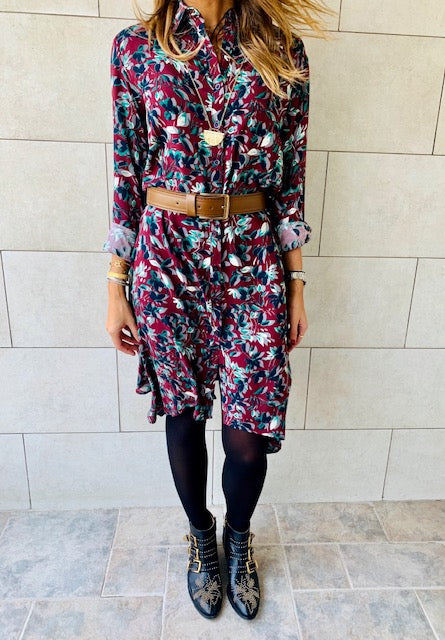 Fall Floral A-Line Shirt Dress