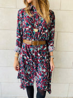 Fall Floral A-Line Shirt Dress