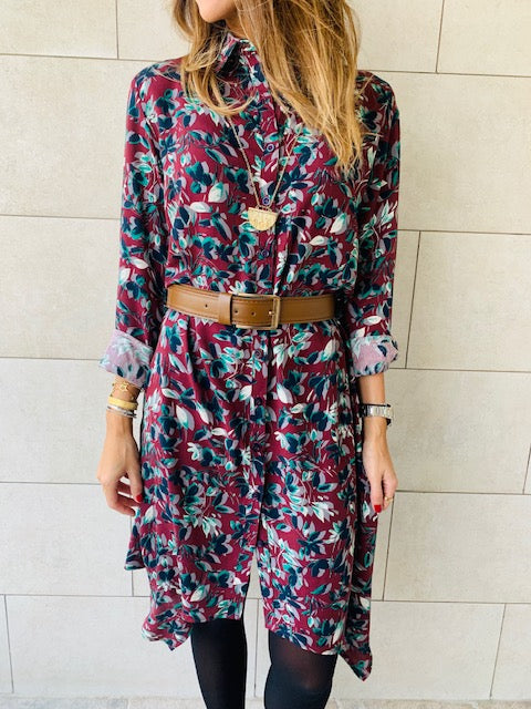 Fall Floral A-Line Shirt Dress