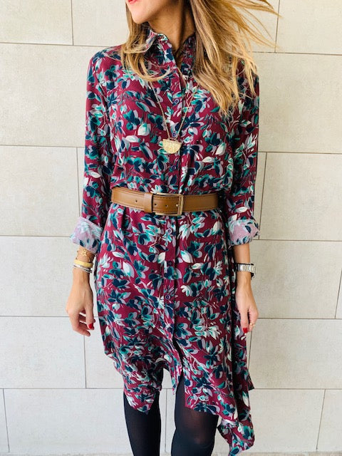 Fall Floral A-Line Shirt Dress