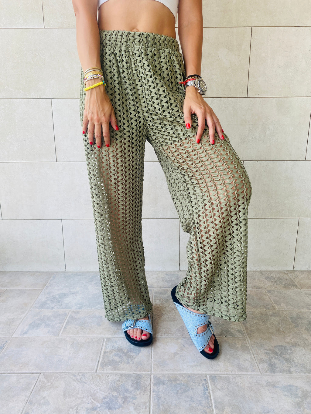 Olive Luxe Mesh Pants