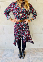 Fall Floral A-Line Shirt Dress
