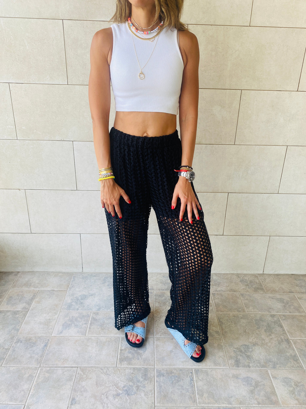 Black Luxe Mesh Pants