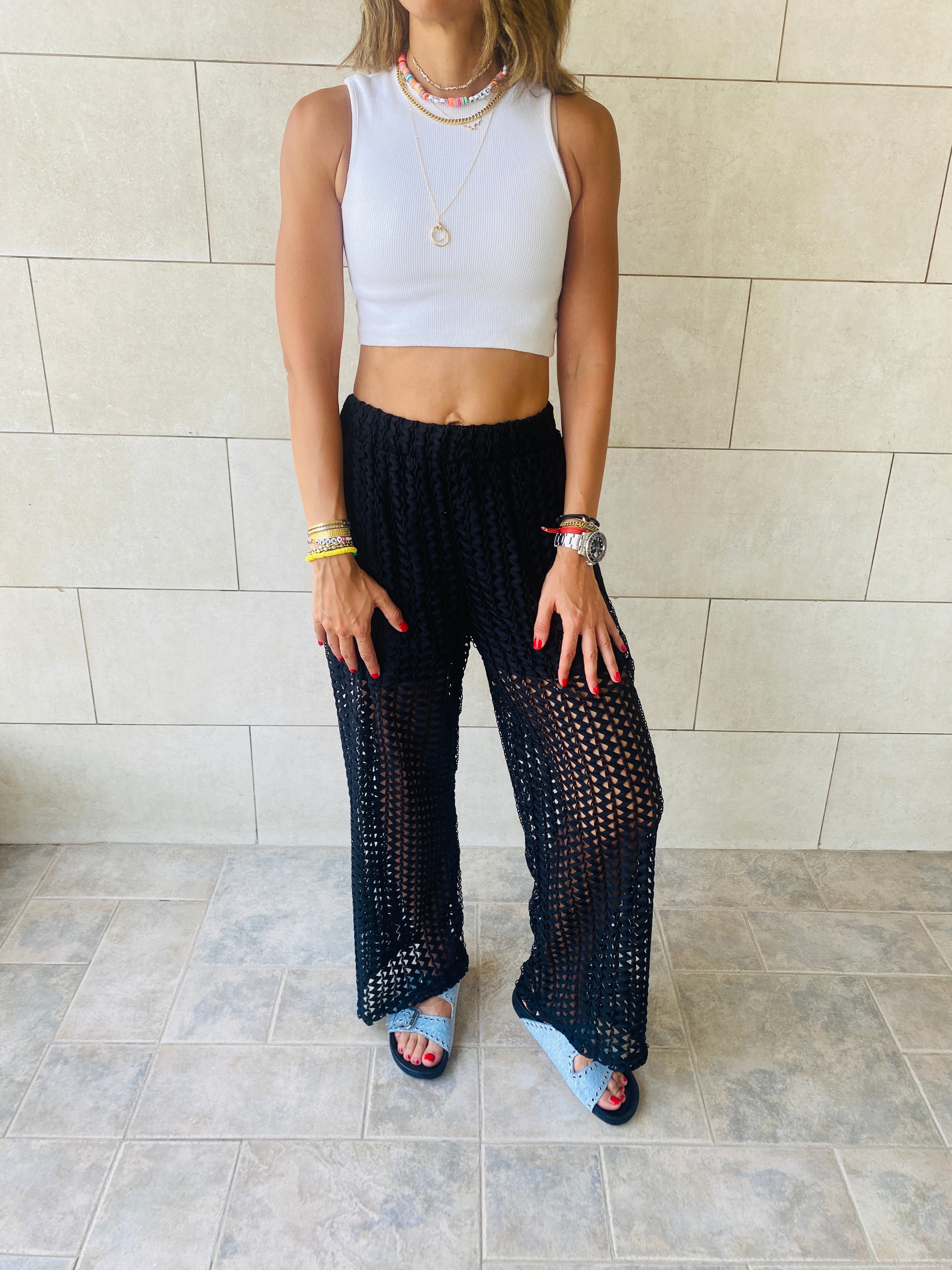 Black Luxe Mesh Pants