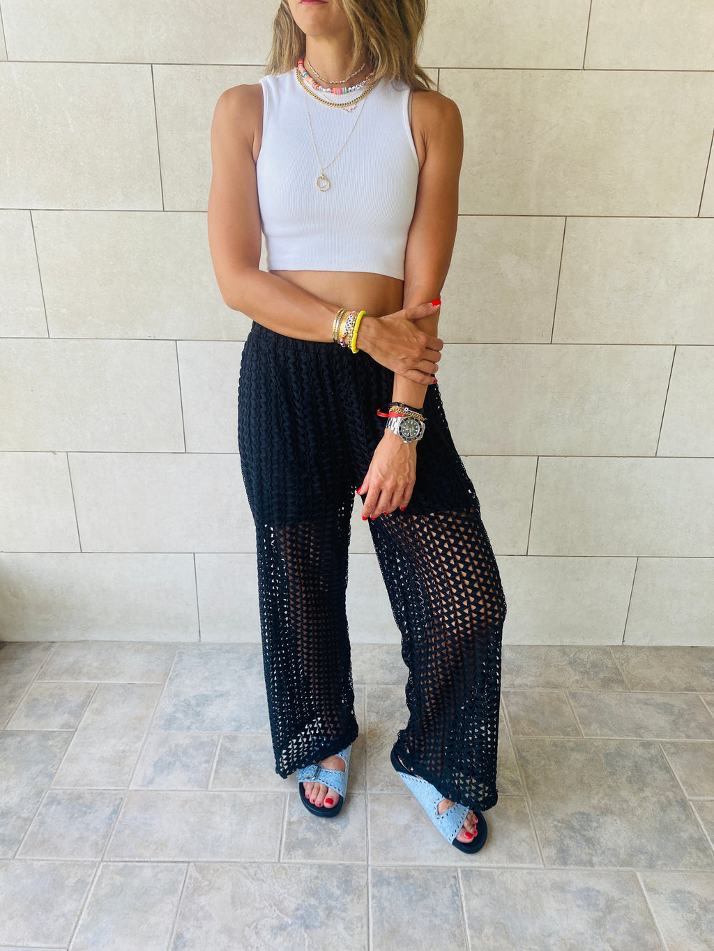 Black Luxe Mesh Pants