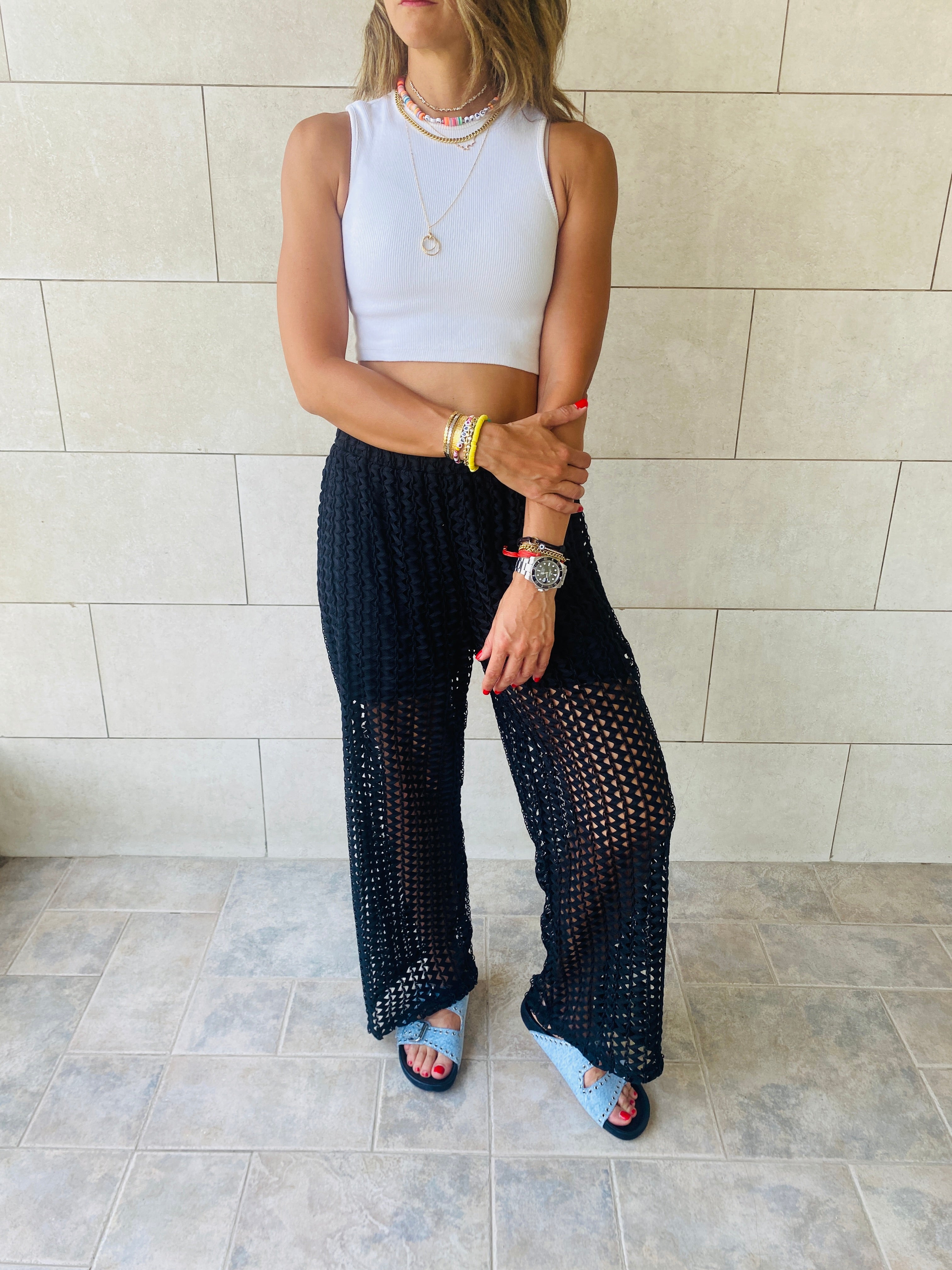 Black Luxe Mesh Pants