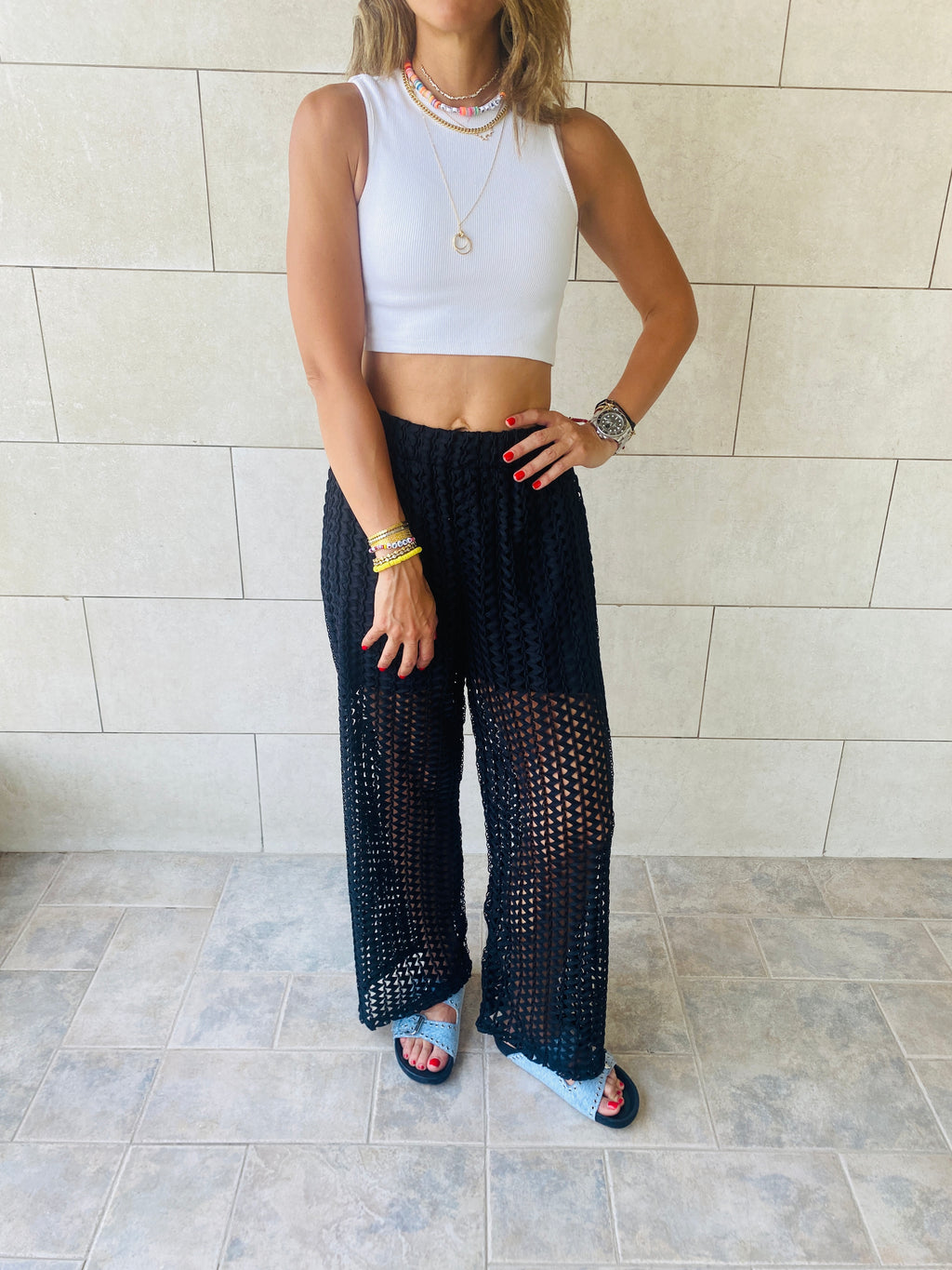 Black Luxe Mesh Pants