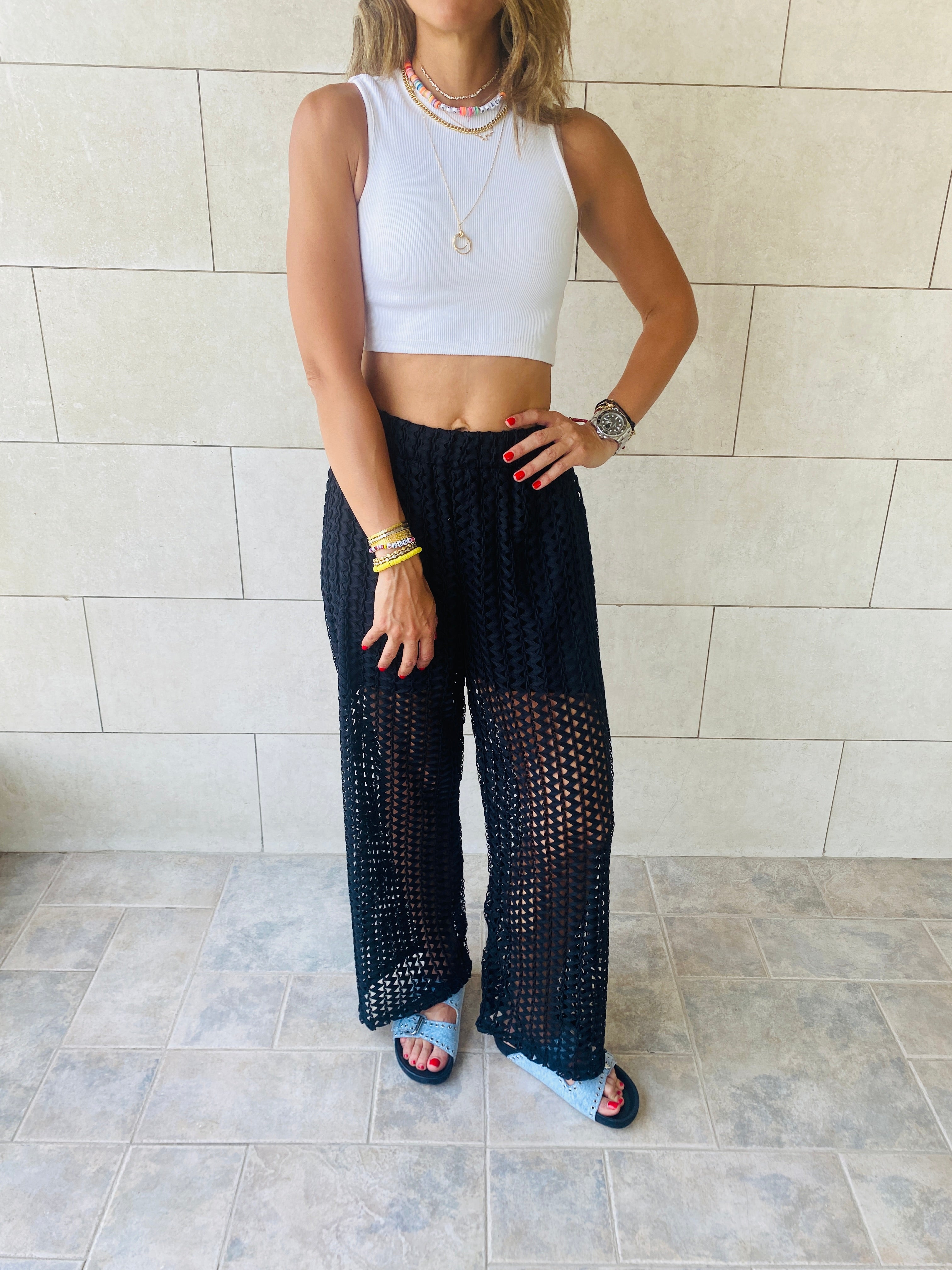 Black Luxe Mesh Pants