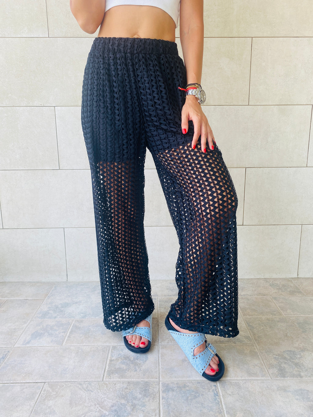 Black Luxe Mesh Pants