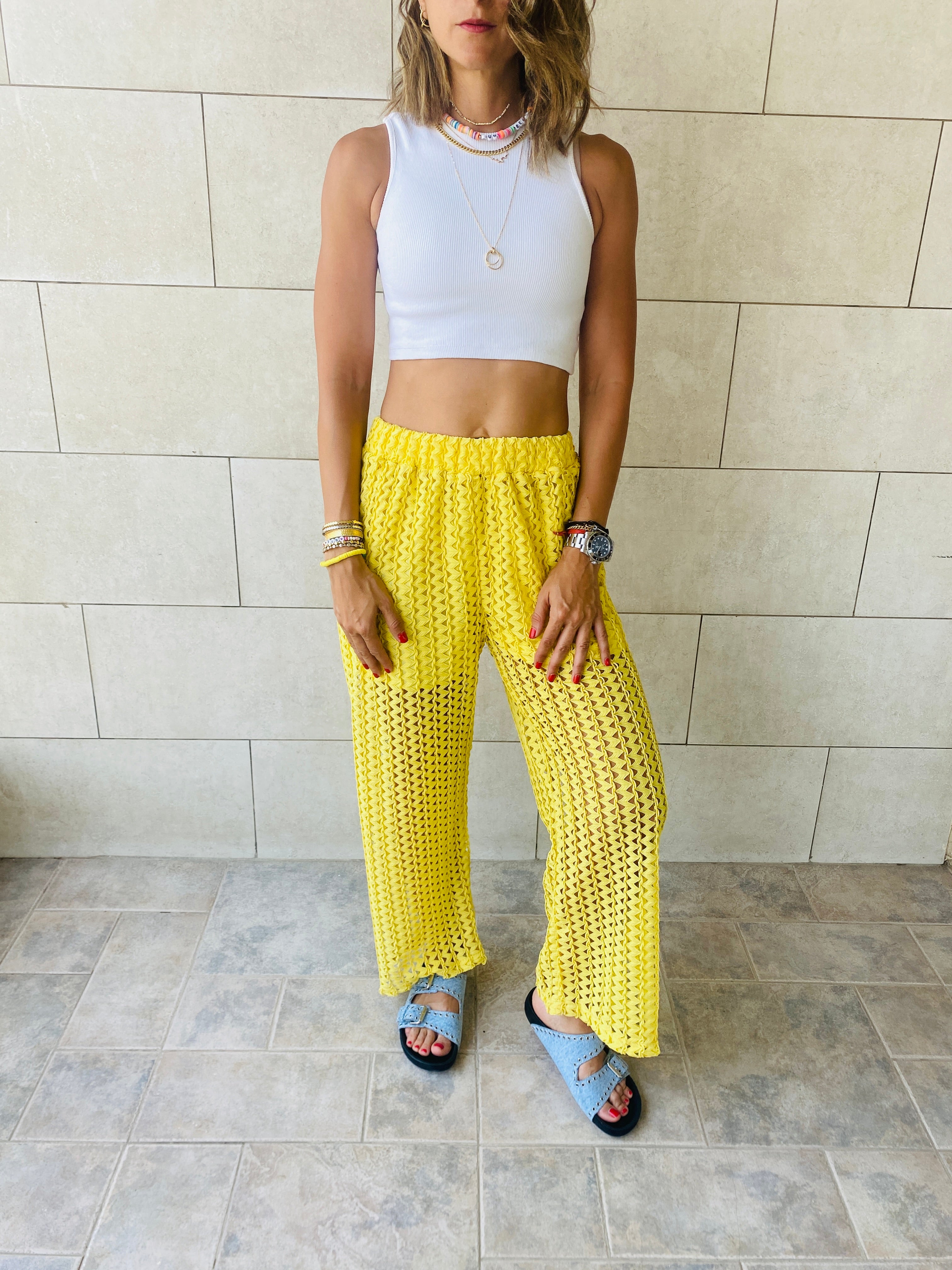 Yellow Luxe Mesh Pants