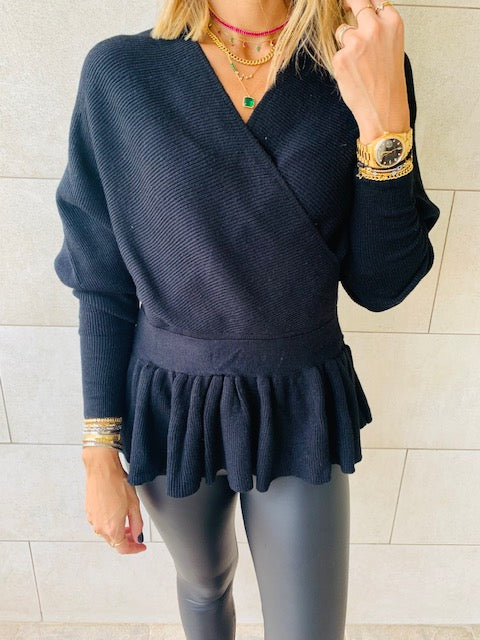 Black Sophisticated Vee Knit