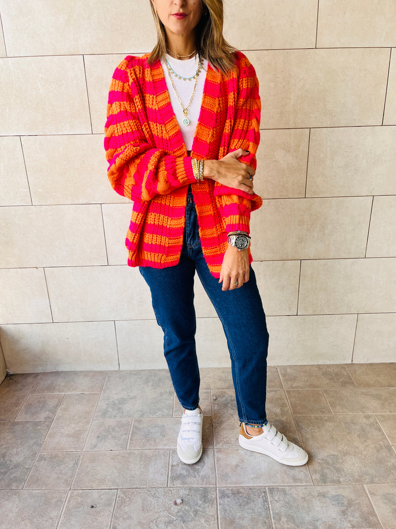 Orange Striped Chunky Cardigan