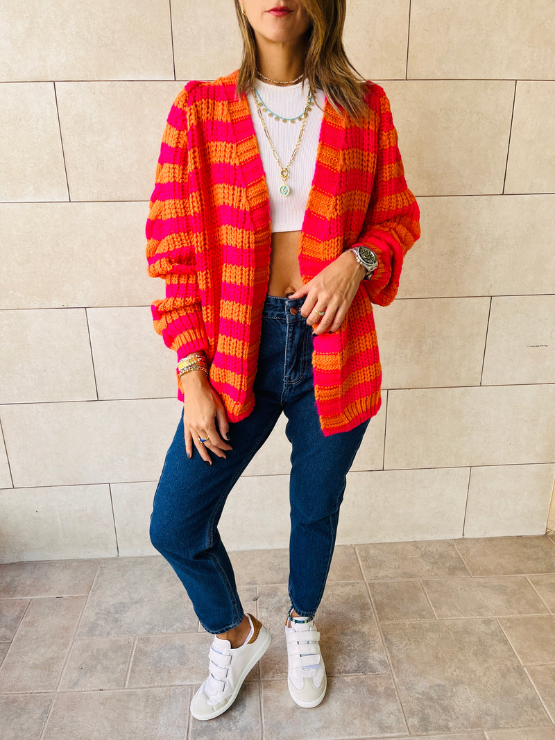 Orange Striped Chunky Cardigan