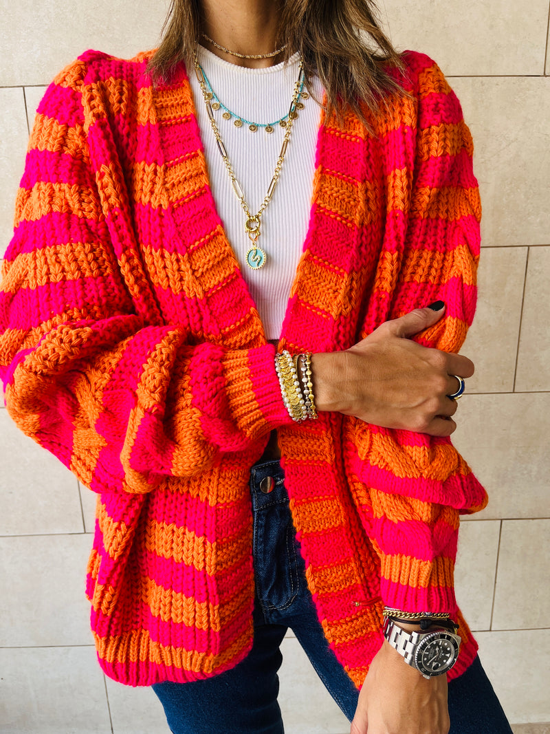 Orange Striped Chunky Cardigan