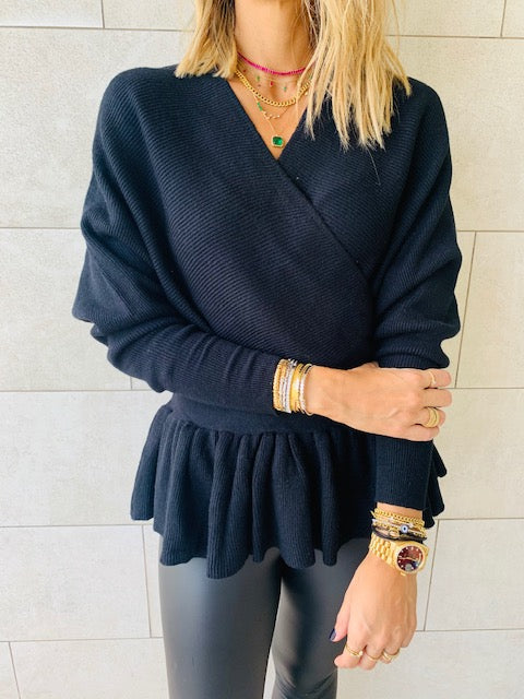 Black Sophisticated Vee Knit