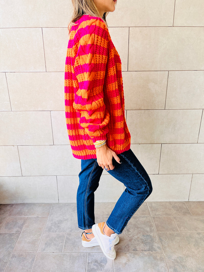 Orange Striped Chunky Cardigan