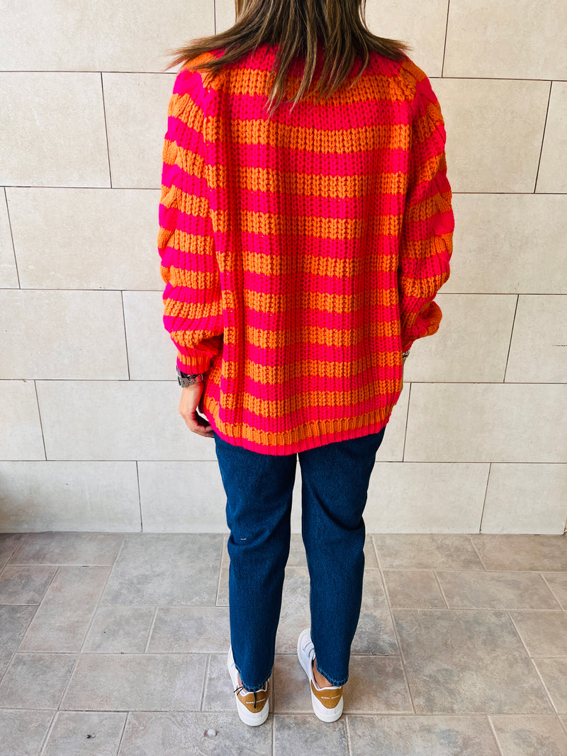 Orange Striped Chunky Cardigan
