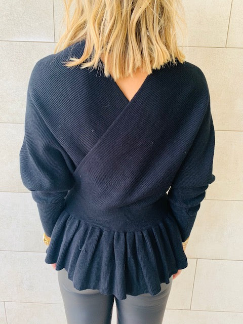Black Sophisticated Vee Knit