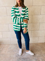 Green Striped Chunky Cardigan