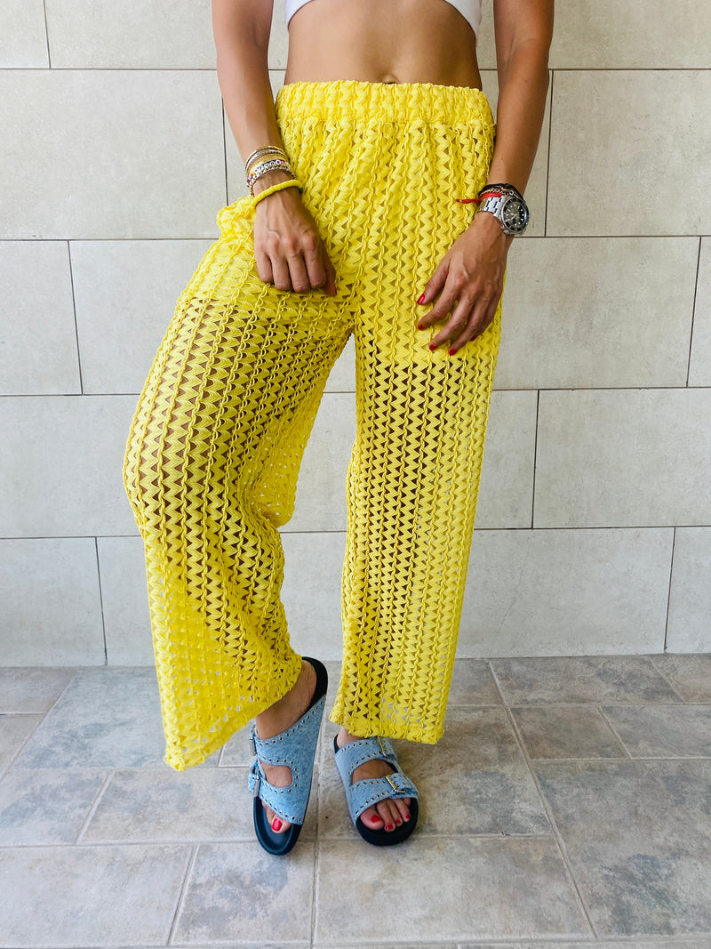 Yellow Luxe Mesh Pants