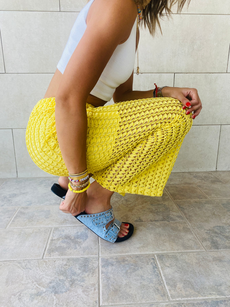 Yellow Luxe Mesh Pants