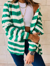 Green Striped Chunky Cardigan